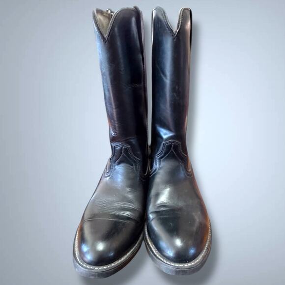 Men's Size 10EE ACME Black Leather Classic Western Boots Neoprene Soles EUC - Picture 6 of 12